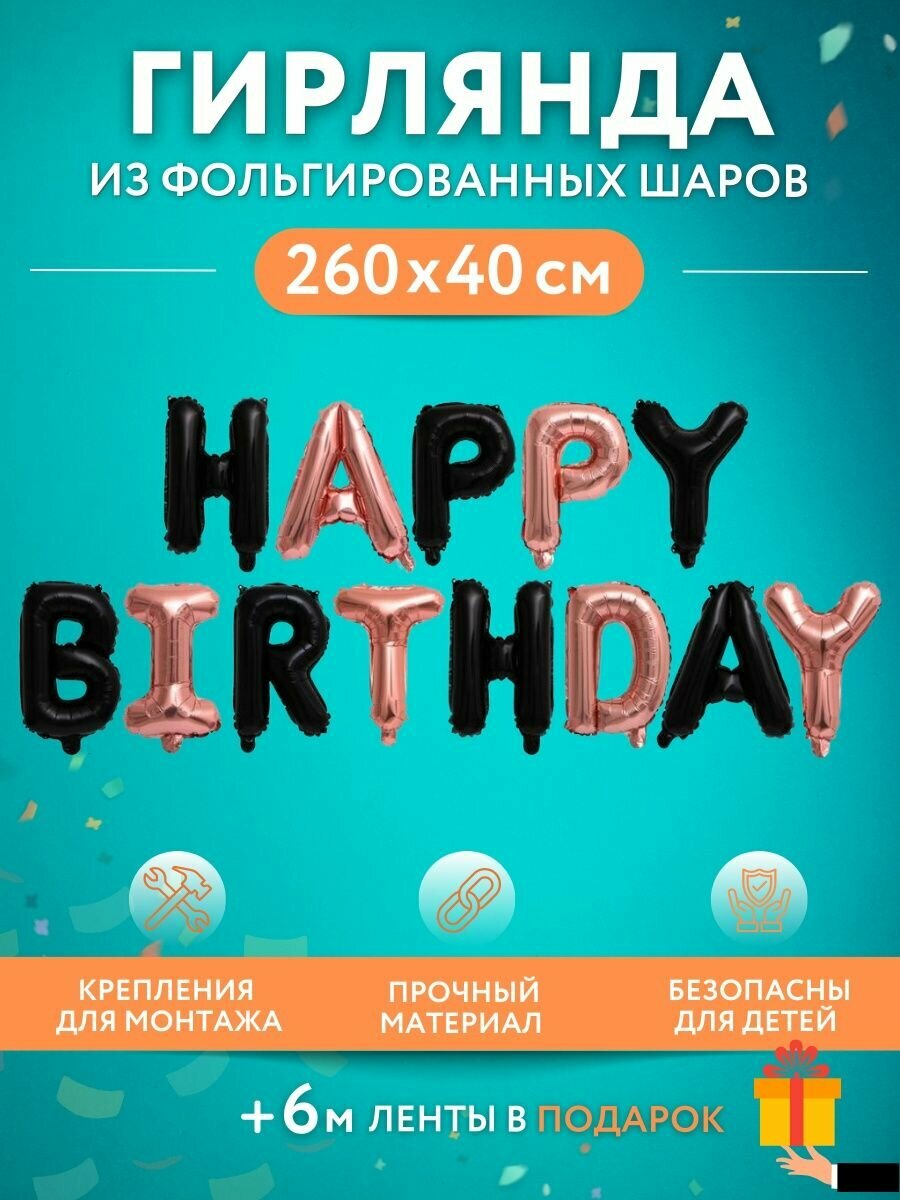 Набор фольгированных воздушных шаров буквы для фотозоны Happy Birthday С днем рождения