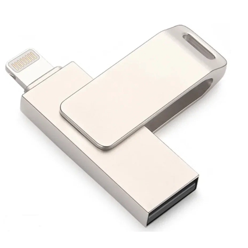 Флешка для айфона 128GB / 2в1, USB Lightning - USB 3.0 / для iPhone, iPad, iPod / металлическая