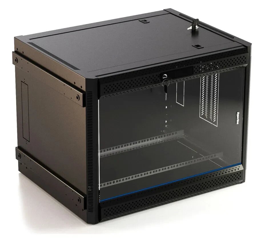 Коммутационный шкаф Hyperline TWB-FC-1266-GP-RAL9004 настенный, стеклянная передняя дверь, 12U, 600x600мм