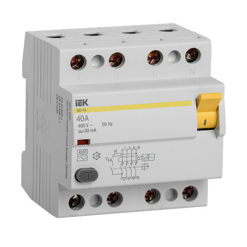 ВД1-63 Блок утечки тока 4-полюсный, 40А 30mA, 4,5kA, тип AC ИЭК, MDV10-4-040-030