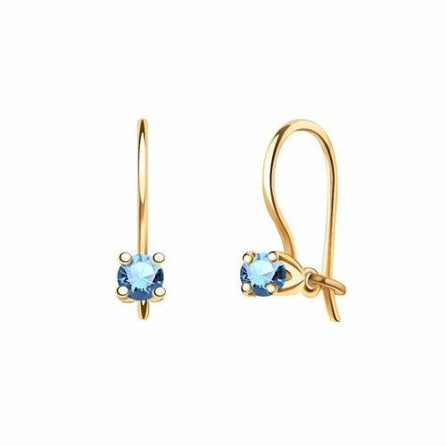 Серьги TOP CRYSTAL, красное золото, 585 проба, фианит, голубой