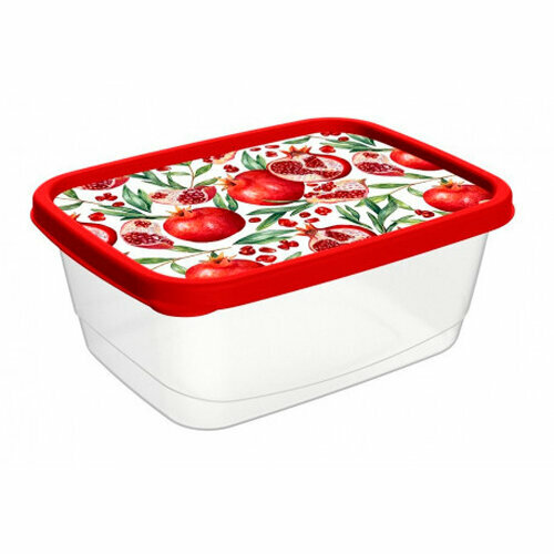 Контейнер с крышкой для хранения еды и продуктов, объем 0,5 л, форма прямоугольная, цвет красный, орнамент гранат