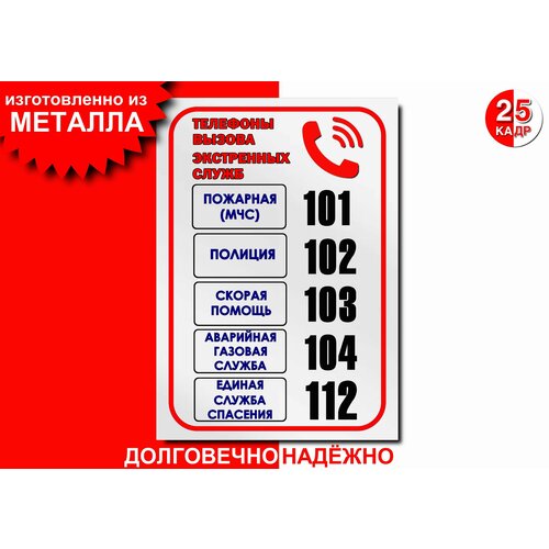 Табличка, на металле Вызов экстренной службы, цвет белый
