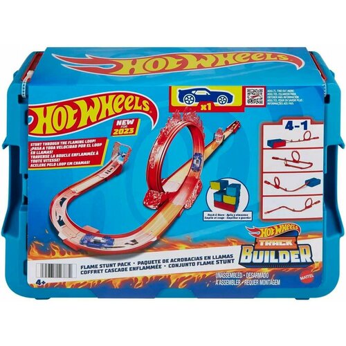 трек hot wheels track builder unlimited corkscrew twist kit hdx79 Игровой набор Mattel Hot Wheels, Автотрек для трюков, Пламя, с машинкой (HMC04)