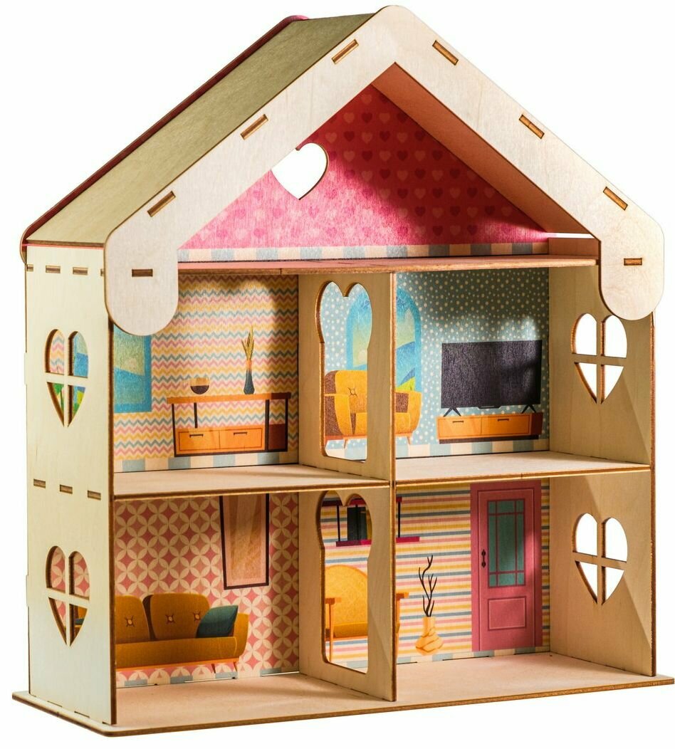Кукольный домик Smile Decor "Вилла" двухэтажный без мебели, деревянный игровой набор-конструктор