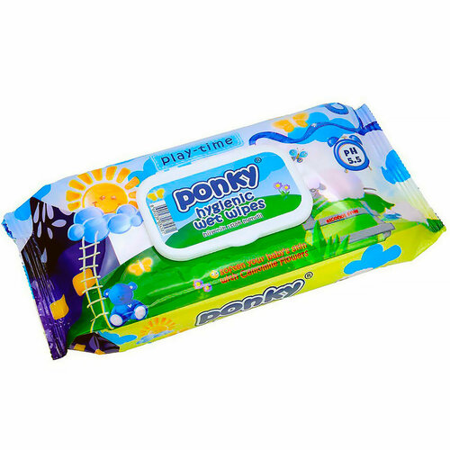 Влажные салфетки PONKY BABY HYGIENIC Play-Time (70 шт), экстракт ромашки, без спирта детские влажные салфетки ponky baby 72 шт для чувствительной кожи формула ph 5 5 без спирта крышка клапан