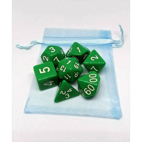 Набор кубиков для игры DnD в мешочке зеленый (DnD48)