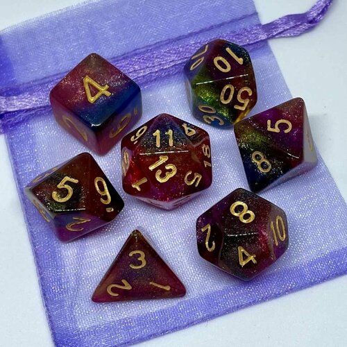 Набор кубиков для игры DnD в мешочке Радужный перламутр (DnD75)