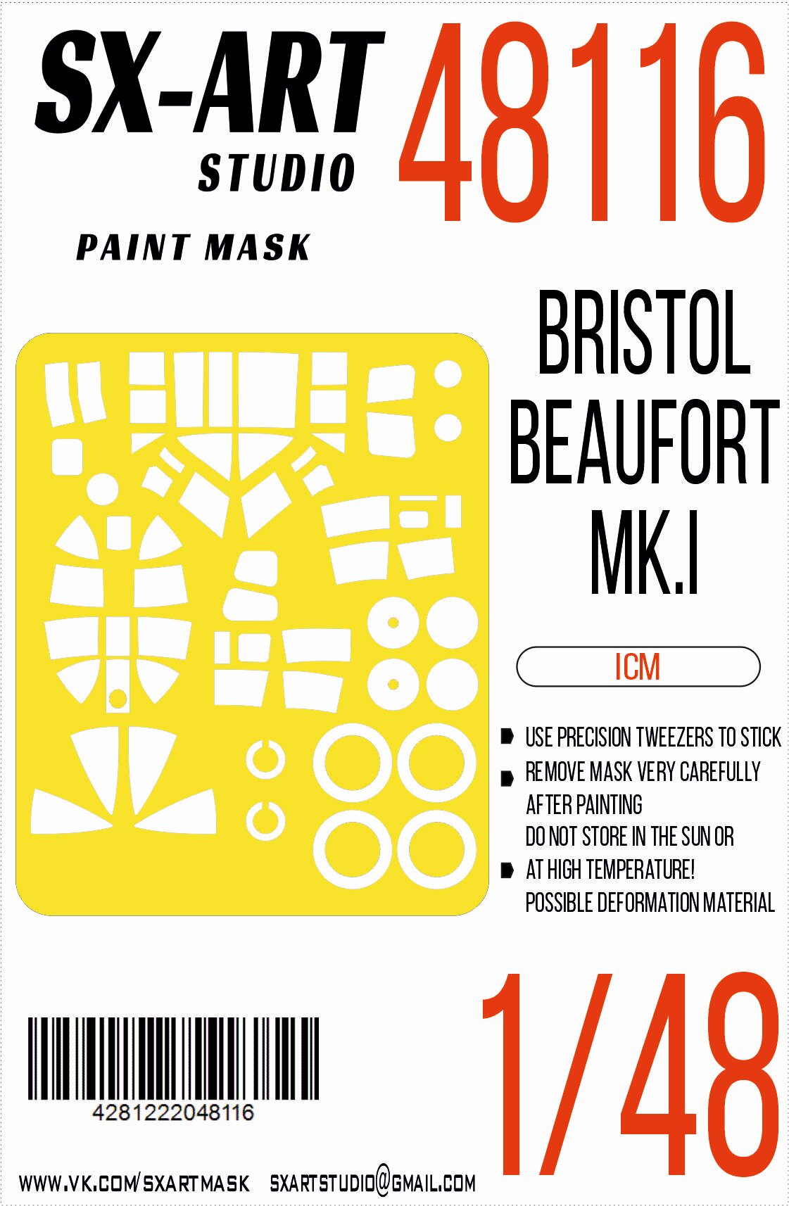 48116SX Окрасочная маска Bristol Beaufort Mk.I (ICM)