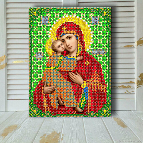 Алмазная мозаика икона на подрамнике Богородица Владимирская 17.5*23.5 см
