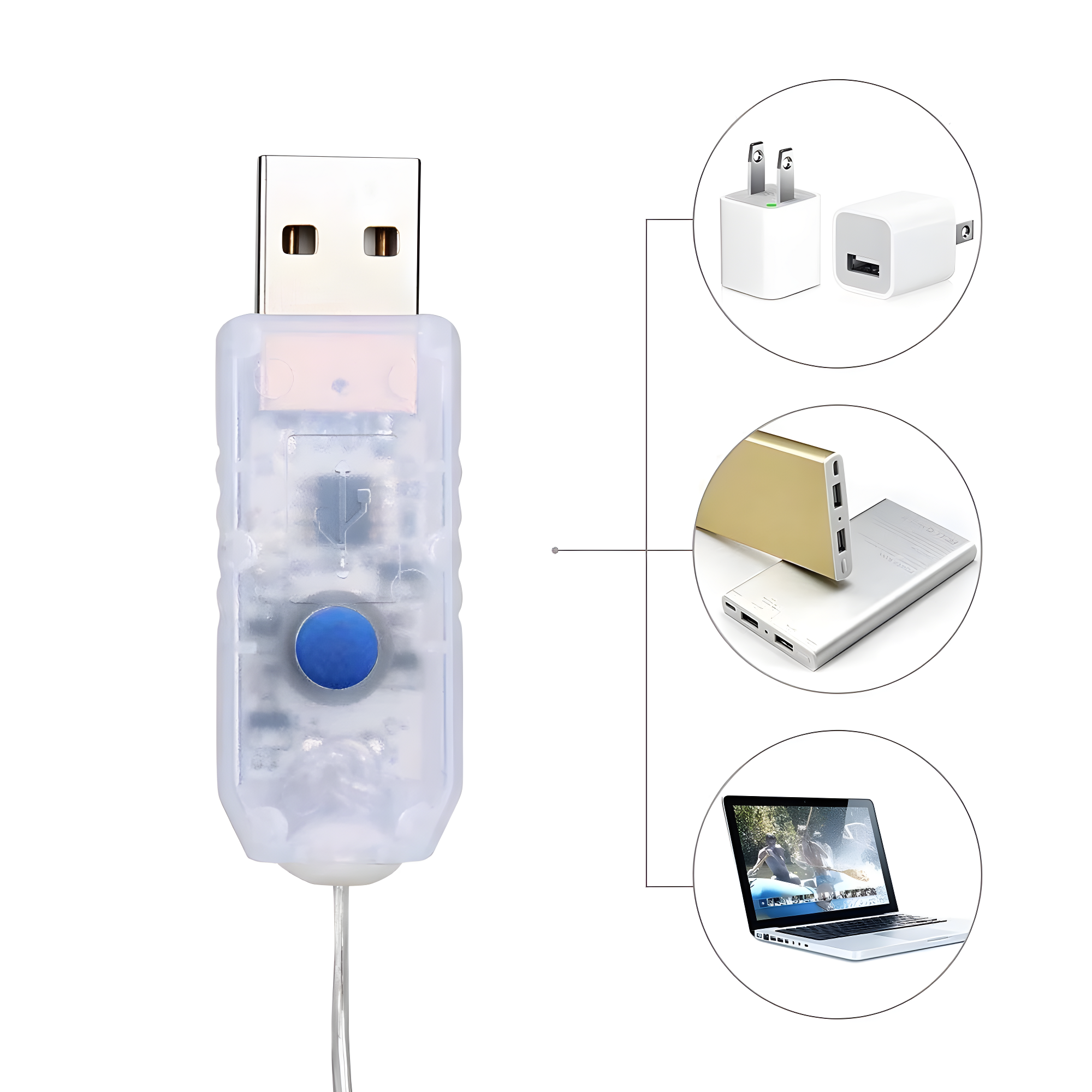 Гирлянда-нить на елку желтая Роса LED USB с пультом, 10 метров — фото 1
