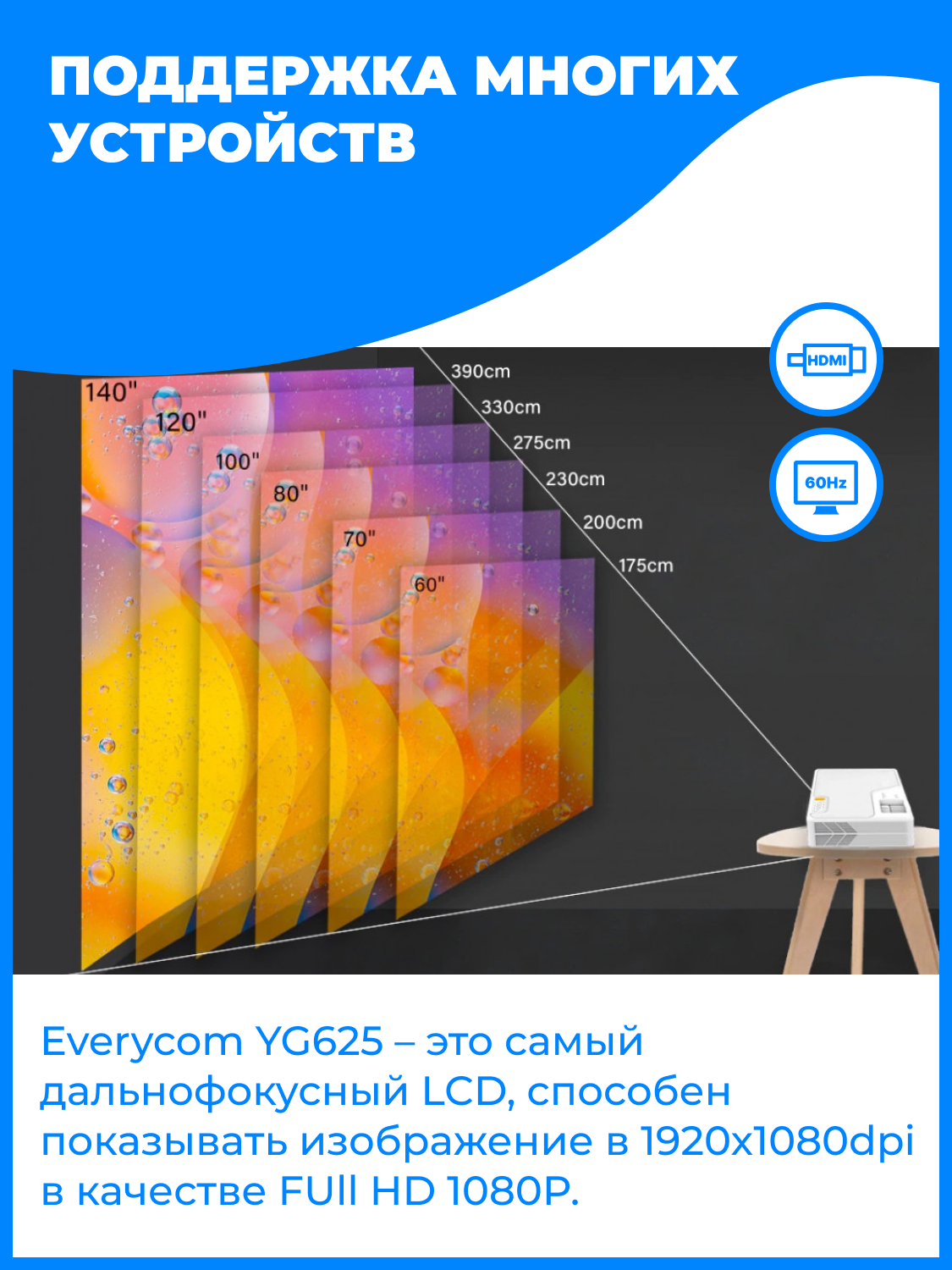 Проектор Everycom YG625A 1920x1080 (Full HD) 3000:1 7000 лм LCD 26 кг