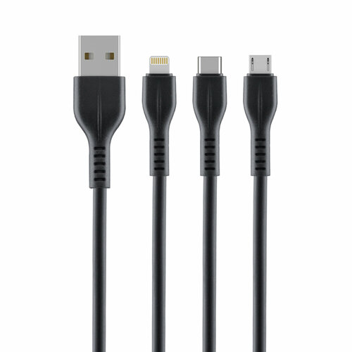 Дата-кабель 3 в 1: micro USB, Type-C, Ligthning, 1м, черный, Axxa, Axxa 7272