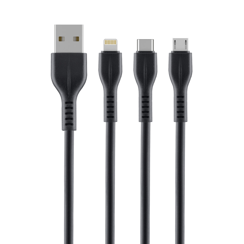 Дата-кабель 3 в 1: micro USB, Type-C, Ligthning, 1м, черный, Axxa, Axxa 7272