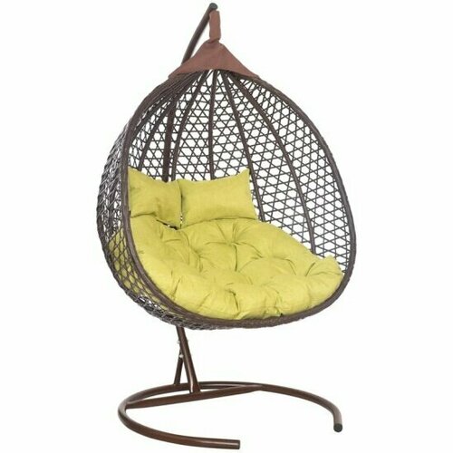 Подвесное двухместное Laura Outdoor кресло-кокон фиджи коричневый+Салатовая подушка