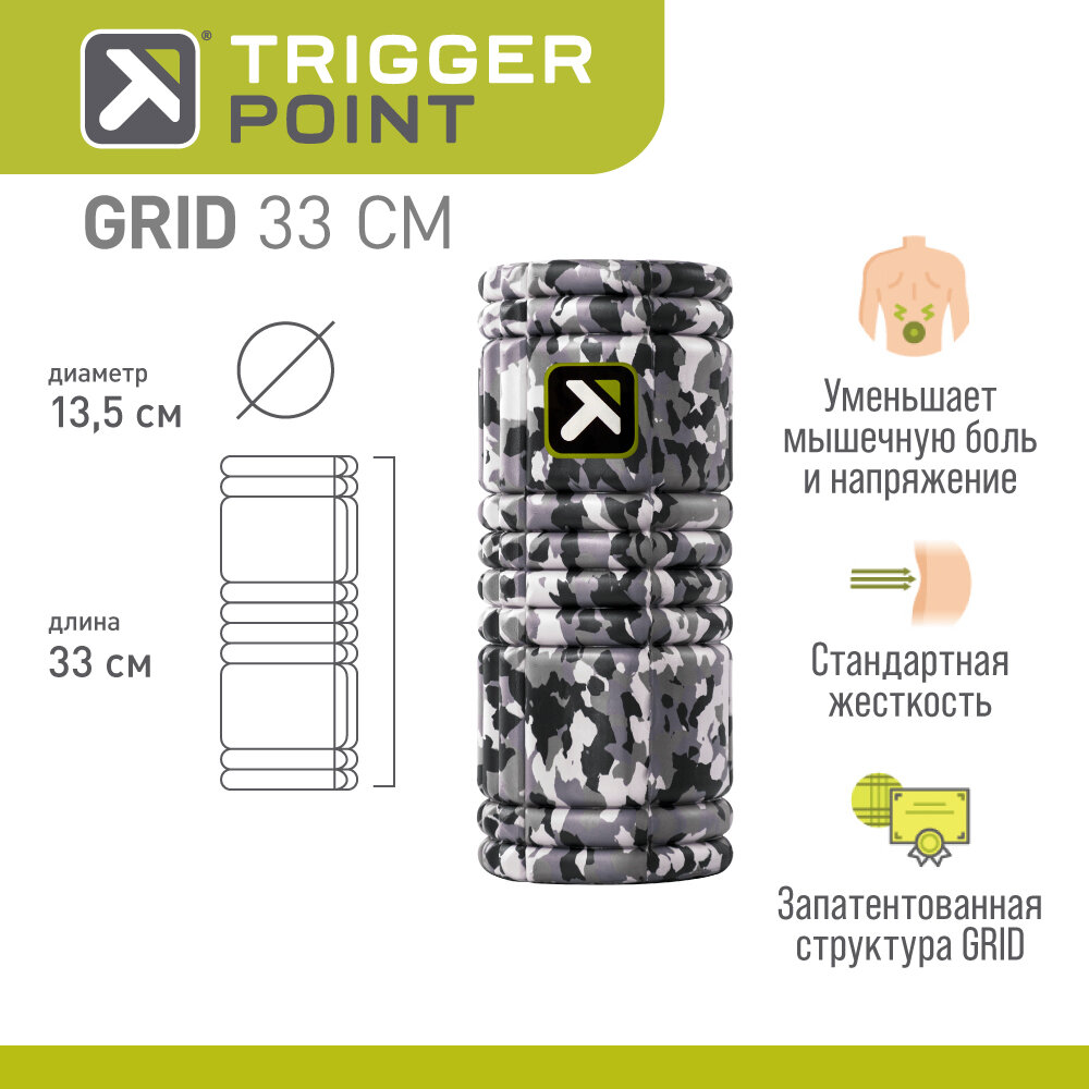 Массажный цилиндр Trigger Point GRID 33 см, серый камуфляж