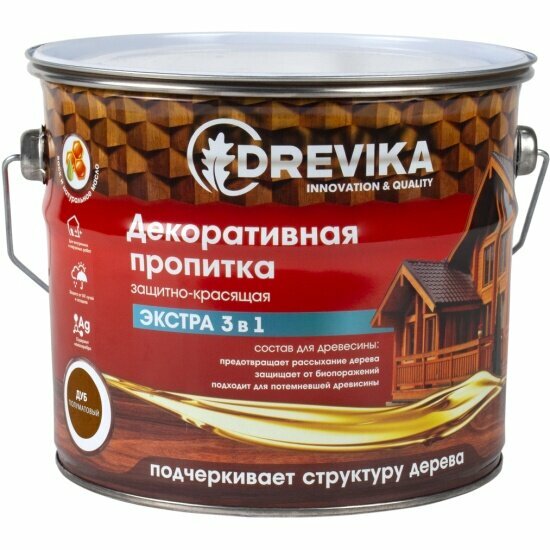 фото Декоративная пропитка для дерева DREVIKA Экстра 3 в 1, полуматовая, 3 л, дуб