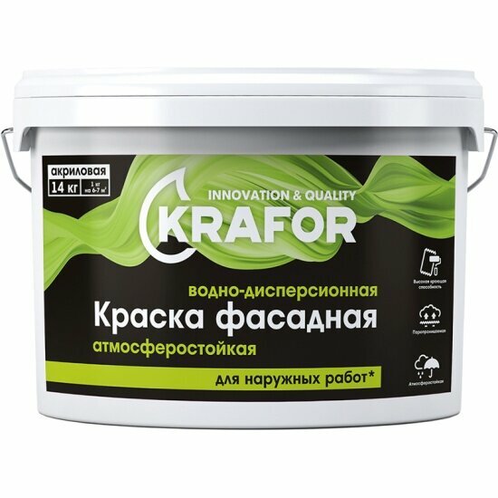 Краска фасадная водно-дисперсионная Krafor , 14 кг, белая