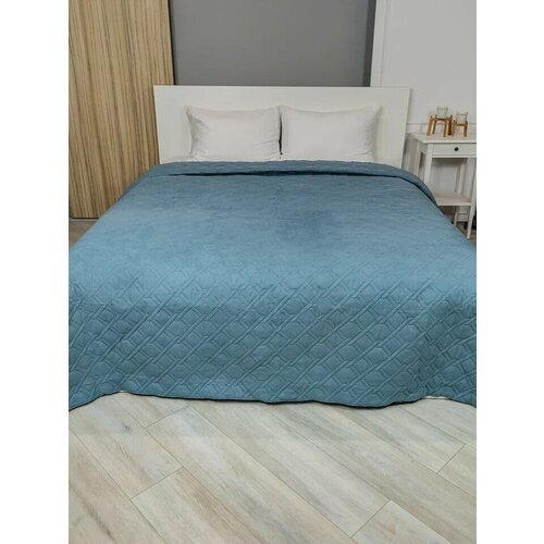 Покрывало замша ультрастеп 220х240 плетенка, серо-голубой