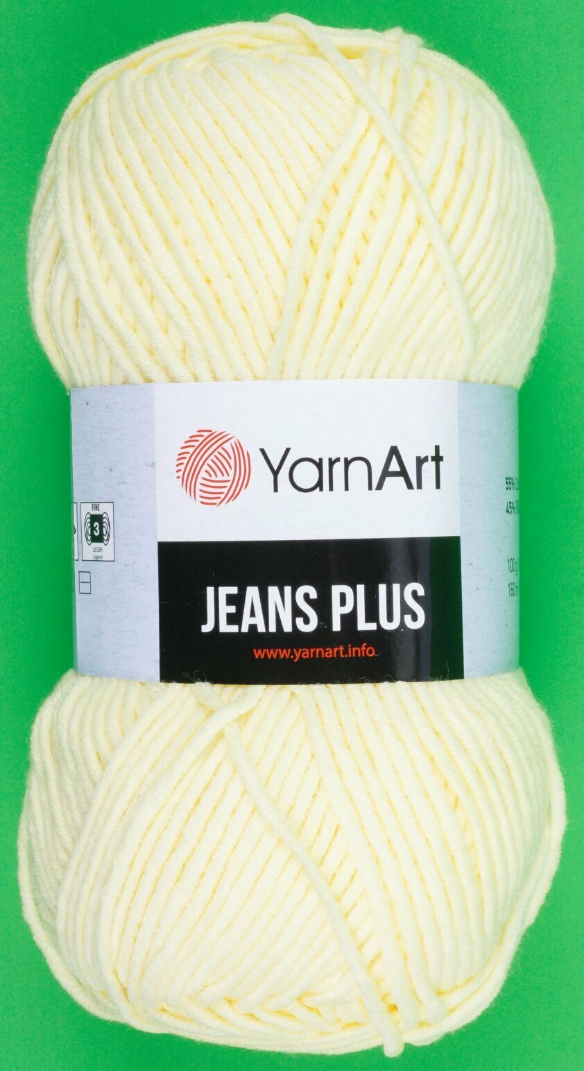 Пряжа YarnArt Jeans PLUS светло-желтый (67), 55%хлопок/45%акрил, 160м, 100г, 3шт