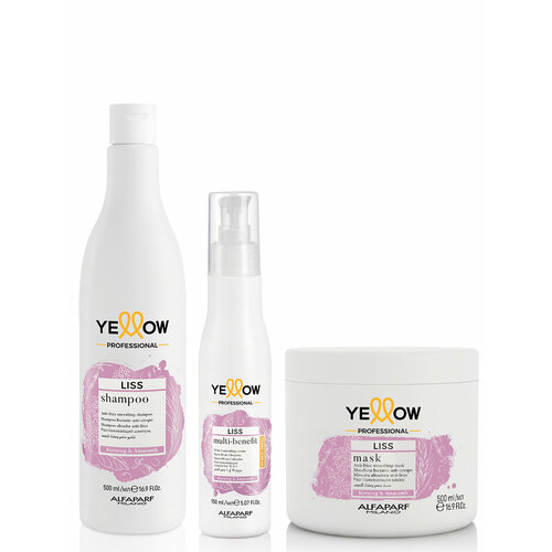 маска антифриз для гладких волос yellow liss Набор для гладких волос YE PROFESSIONAL LISS шампунь 500 мл + маска 500 мл + сыворотка 150 мл, YELLOW, 25111_25113_25114