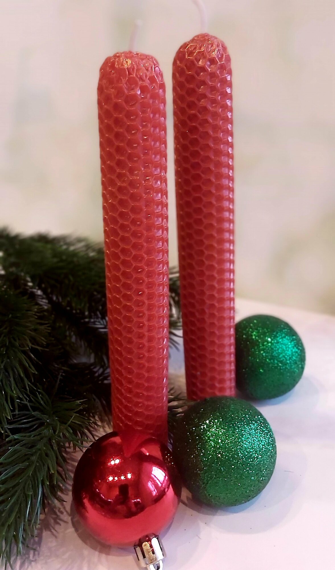 Набор свечей из вощины "Новогодние" 20х2,5 см ручная работа