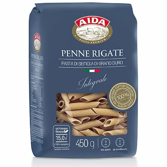 Макаронные изделия Aida цельнозерновые Penne Rigate Перо 450 г