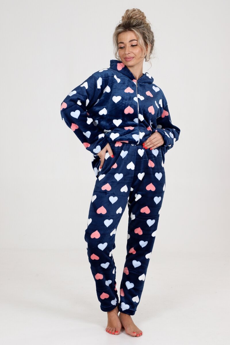 Пижама Aronia, брюки, футболка, длинный рукав, карманы, трикотажная, пояс на резинке, размер 58-60, белый, синий - фотография № 9