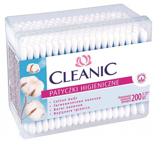 Ватные палочки Cleanic пласт. кор, 200 шт