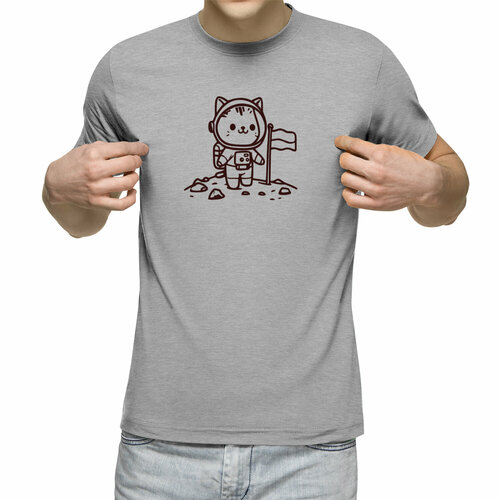 мужская футболка котик космонавт s синий Футболка Us Basic, размер S, серый