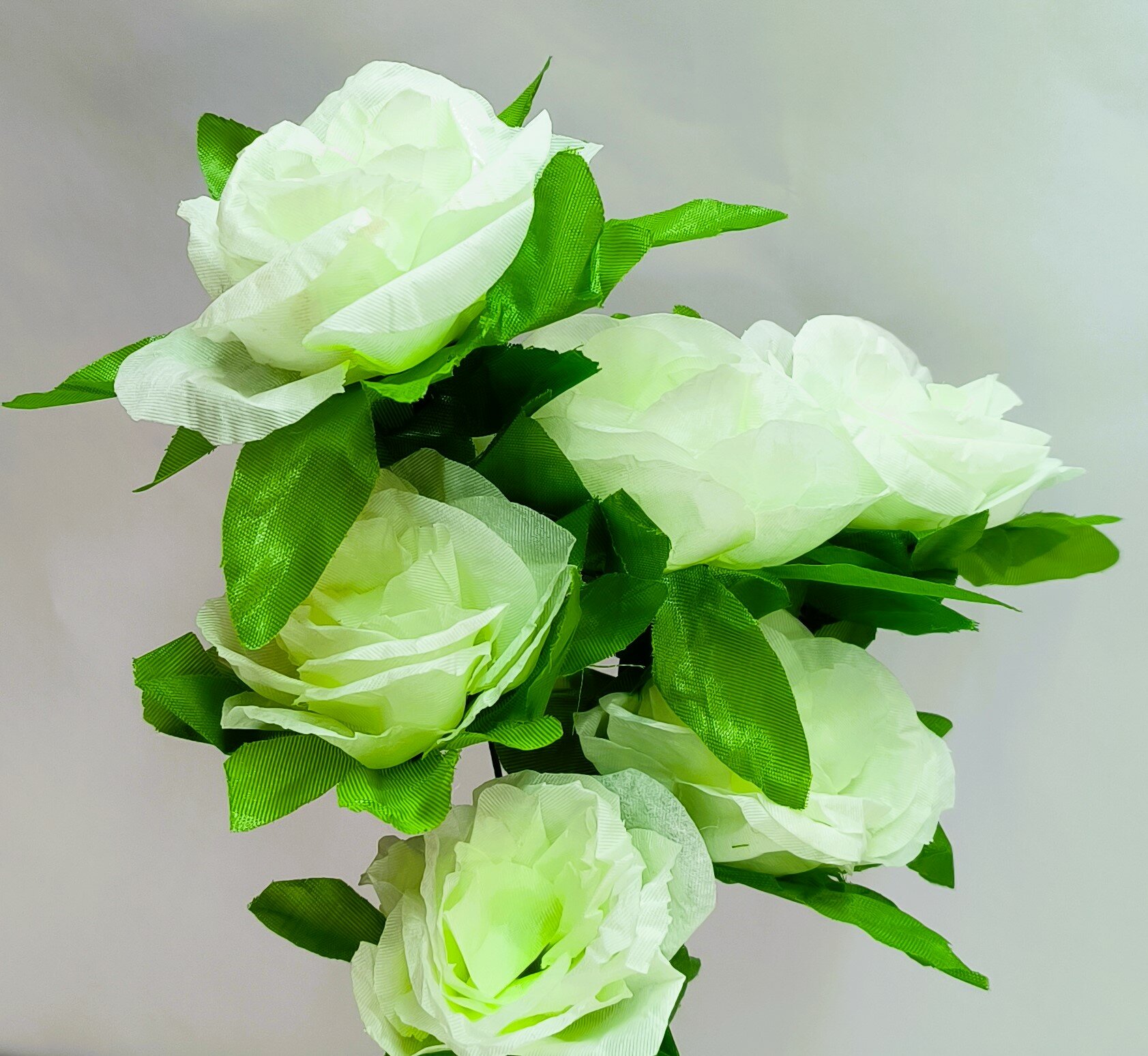 Розы белые, 1 стебель высотой 40см, на каждом 6 бутонов диаметром 9 см
