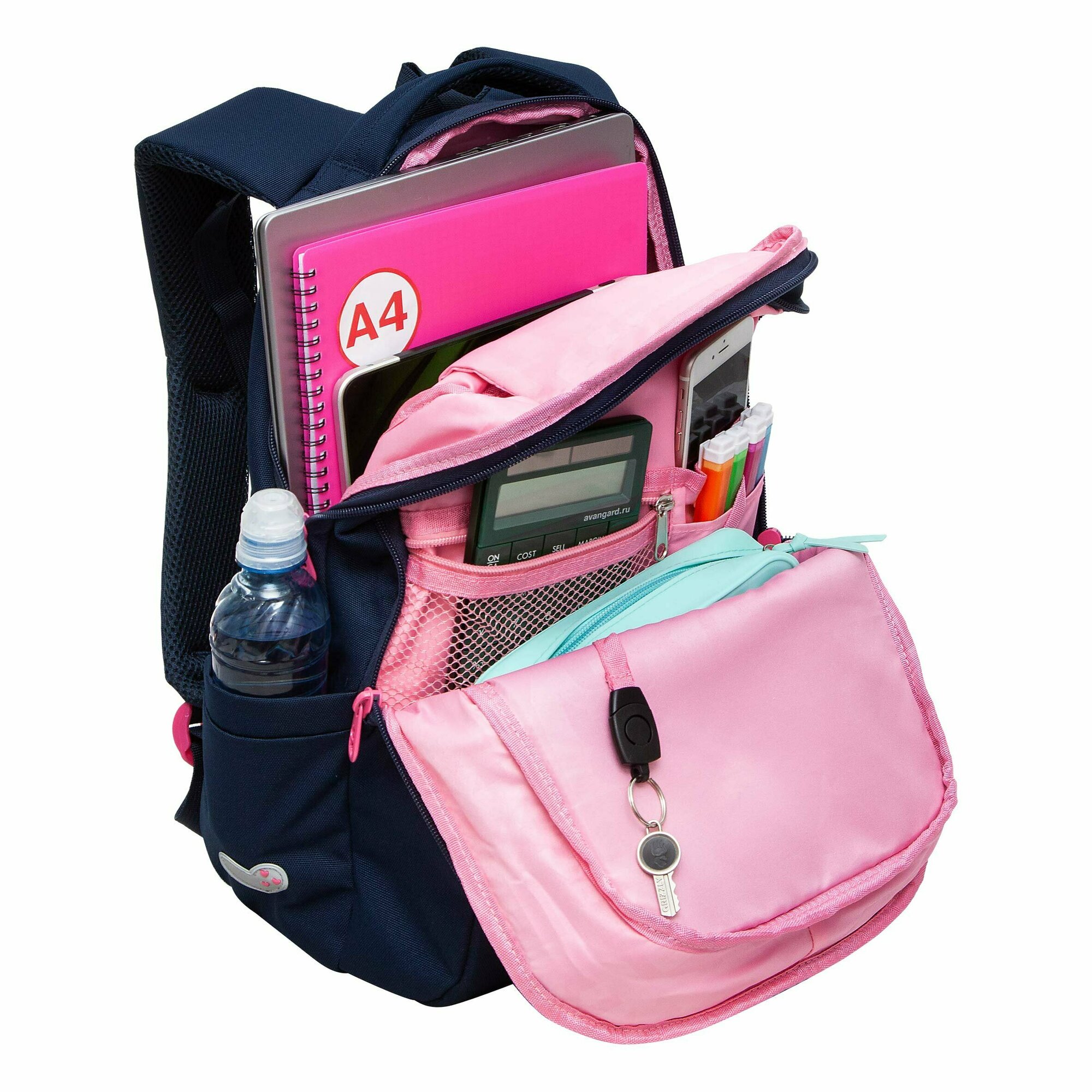 Рюкзак школьный с карманом для ноутбука 13", двумя отделениями, анатомической спинкой, для девочки RG-466-4/1
