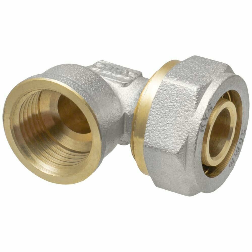 Угольник обжимной латунный RVC 20 мм х 1/2" ц/г для металлопластиковых труб