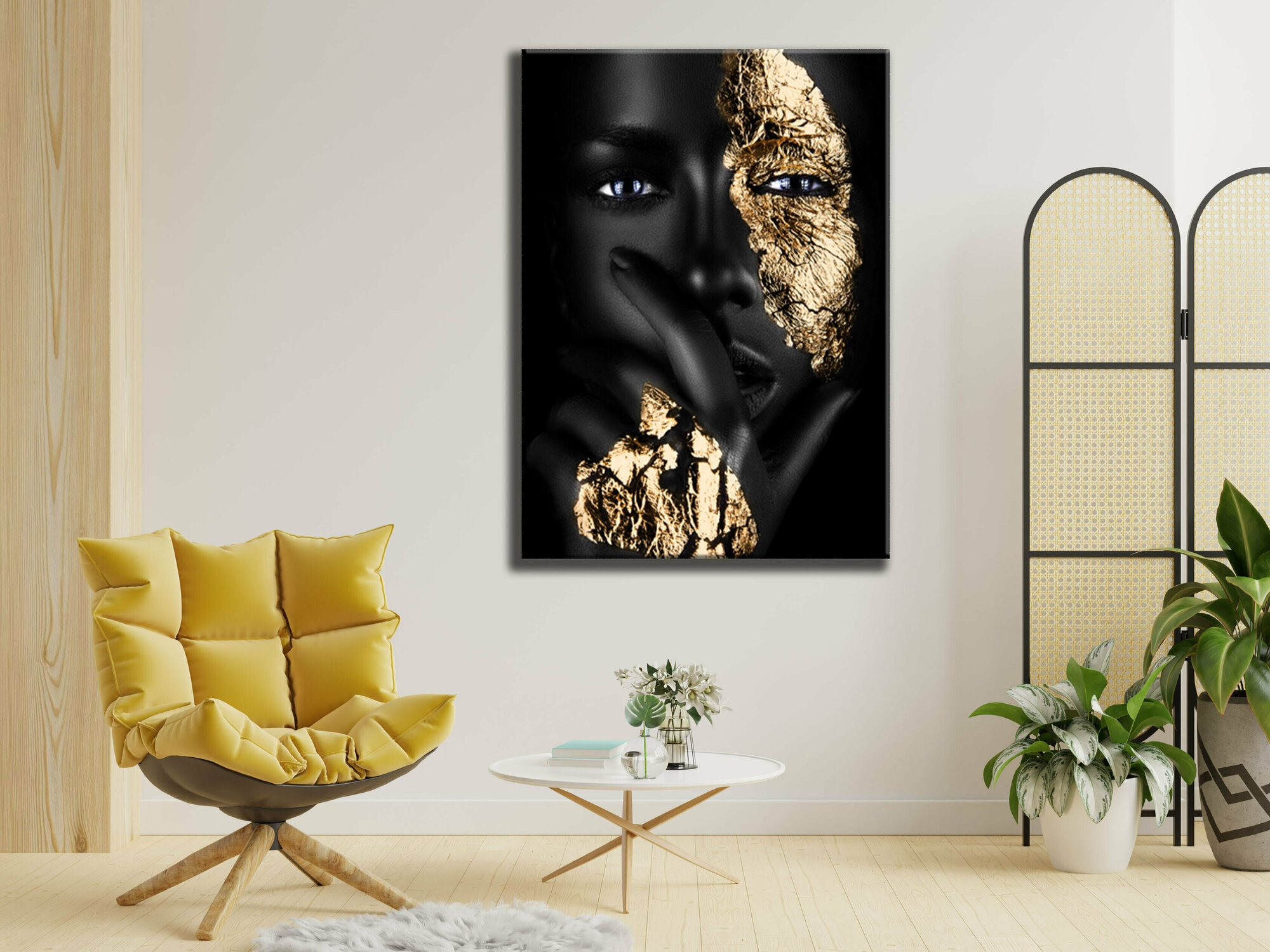 Картина на холсте для интерьера на стену - Женщина в золоте африканка (2), 40х60