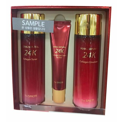 THE SAEM Набор для лица уходовый антивозрастной ROYAL NATURAL 24K Collagen Skin Care 2 Set (тонер 150мл, эмульсия 150мл, крем для глаз 40мл) набор кремов himalaya питательный 150 мл интенсивно увлажняющий 150 мл экстра питательный 150 мл