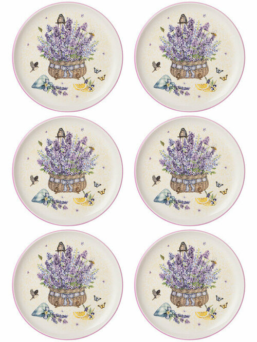Набор обеденных тарелок 6 шт Керамика, 21 см Agness, Прованс лаванда