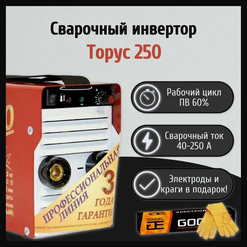 Сварочный аппарат инверторный торус 250 электроды и краги 3028200₽