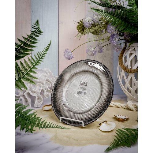 Тарелка обеденная Casa Di Fortuna Shinning, 22,5 см, жемчужно-белая /мерцающе-черная, стекло