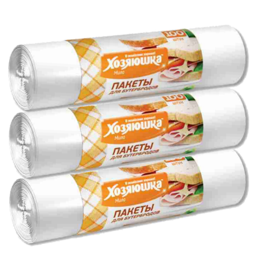 фото Пакеты для бутербродов 17*28см, 100штук в рулоне "хозяюшка Мила", 3уп