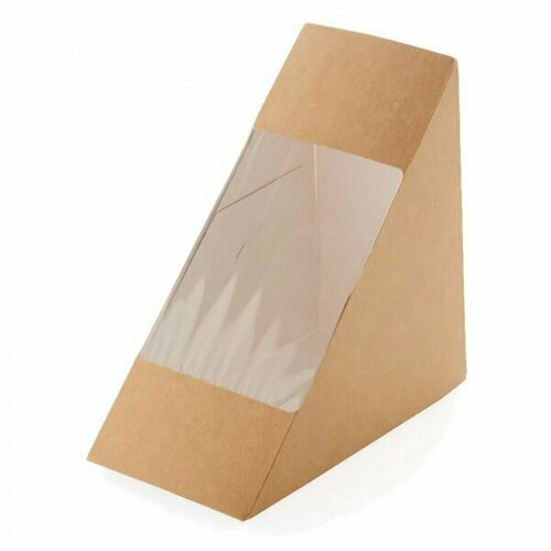 Коробка для бутербродов 500 штук / Треугольник ECO SANDWICH 70 130х130х70мм под сэндвичи коричневая