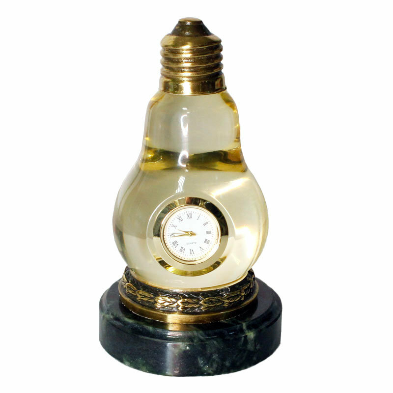 Подарки Настольные часы "Лампочка" из бронзы и змеевика (13 х 7 х 7 см)