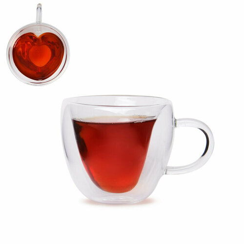 Кружка из двойного стекла Сердце ЧС 250 мл
