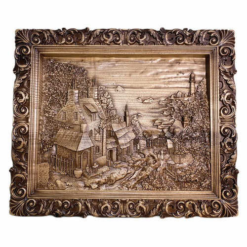 Старый Город 29Х35 см Резное панно из дерева