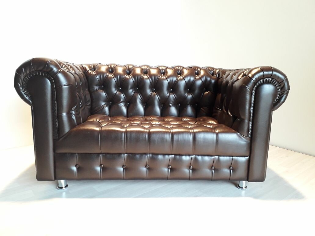 фото Диван Честер 2- х местный коричневый экокожа сиденье каретка