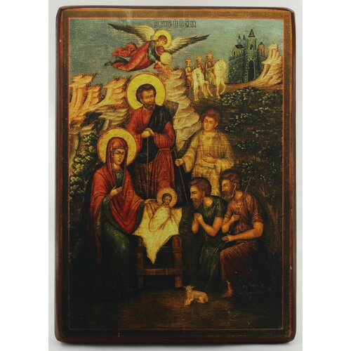 Икона Рождество Христово, деревянная иконная доска, левкас, ручная работа (Art.1233С)