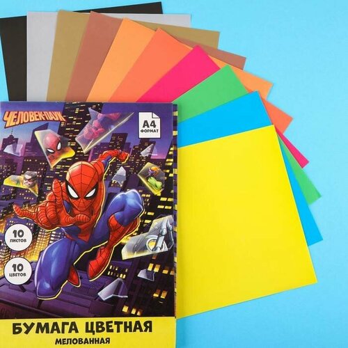 Цветная бумага Marvel - Человек-паук, мелованная, А4, 10 листов, 2 упаковки набор одноразовых стаканов marvel человек паук бумага 6х250 мл