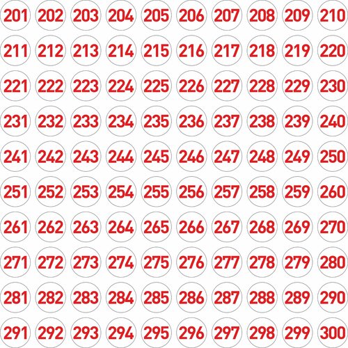 Набор наклеек цифры 201 - 300, 100 штук