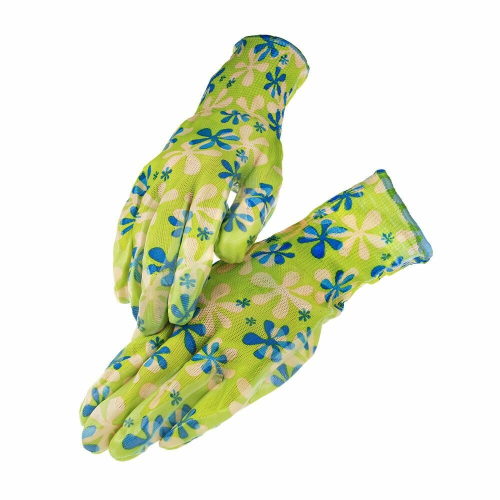 фото Перчатки садовые, цветные, полиэстер с обливкой из полиуретана, размер M, 3 пары