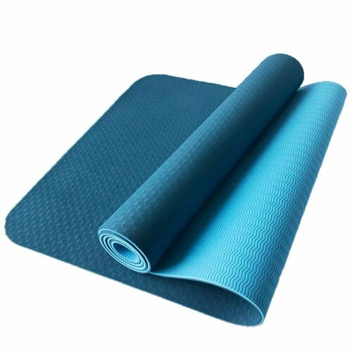 фото Коврик для йоги и фитнеса yogastuff tpe, сине-голубой, 183*61*0,6 см