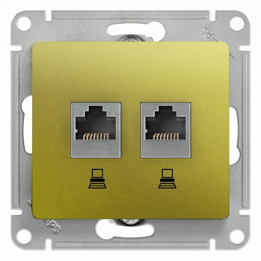 Glossa GSL001085KK Розетка двойная компьютерная (2xRJ45, под рамку, скрытая установка, фисташковая) Упаковка (10 шт.) Schneider Electric - фото №1
